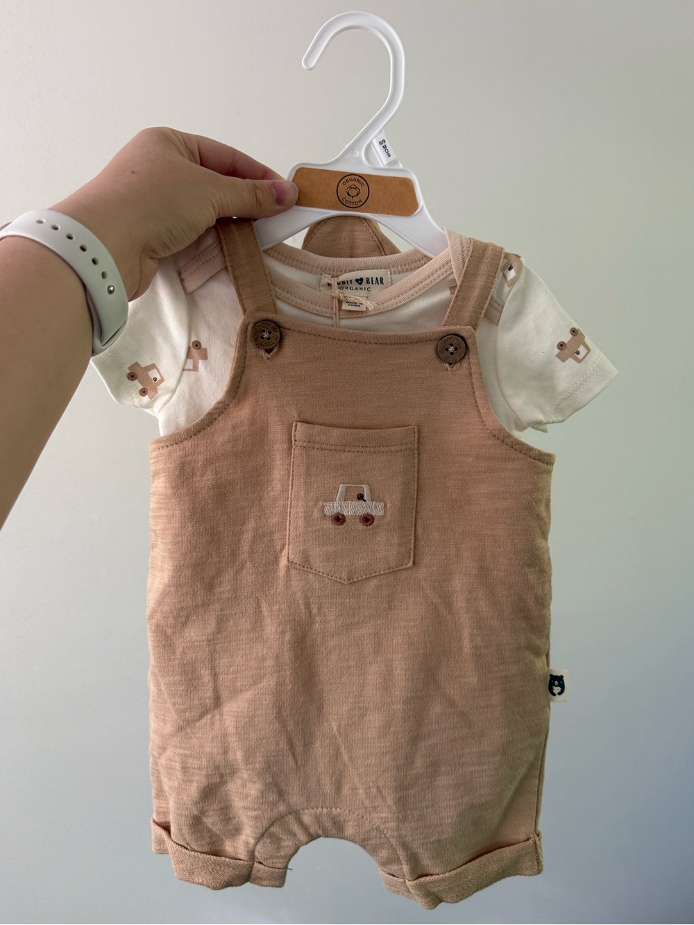 Rabbit & Bear Organic Cotton Baby Romper Set with Car Print